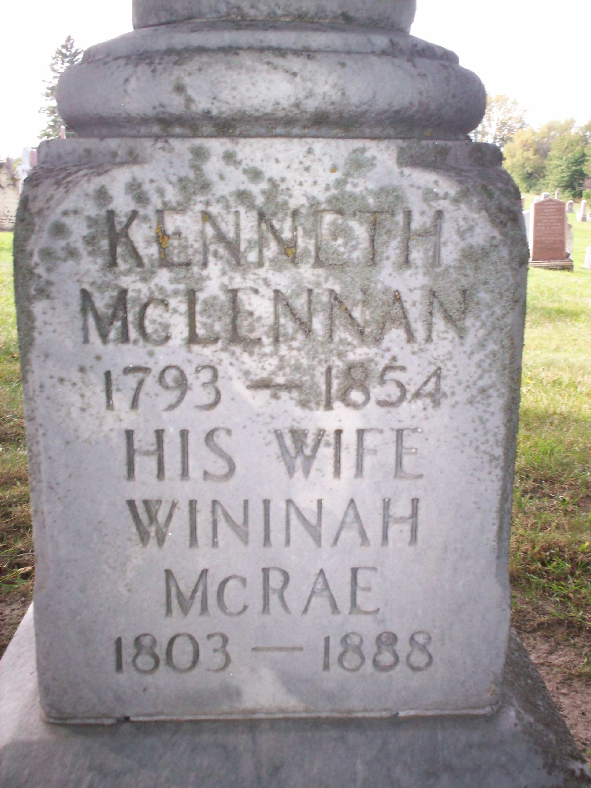 Photo of headstones/Kenneth McLennan 1793-1854 hdstn Tiverton ON